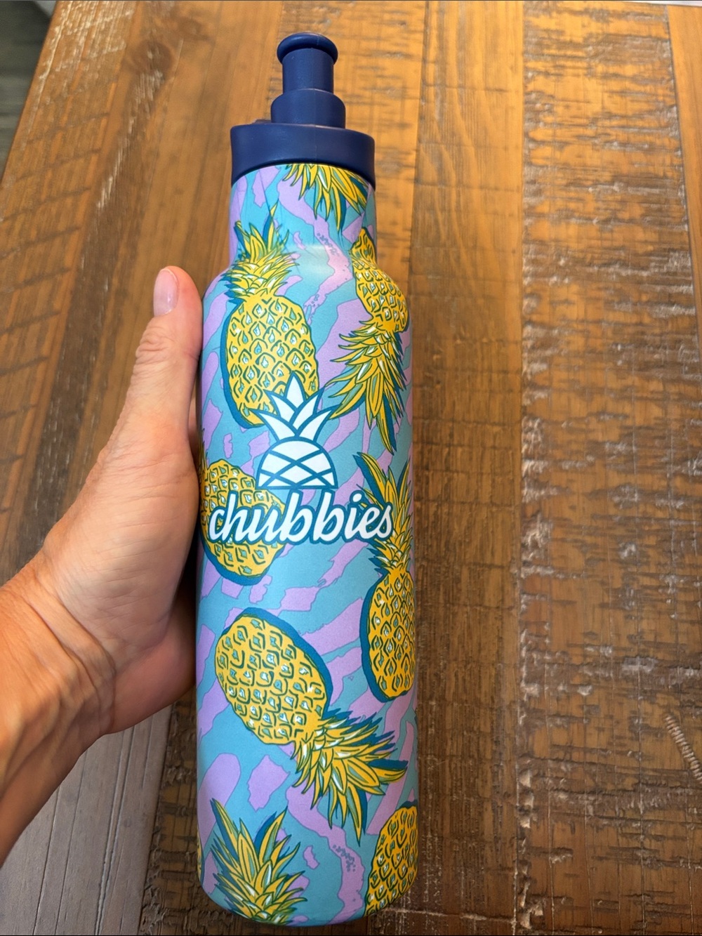 chubbies Pineapple Print Bottle - Purple & Teal with Navy Lid-viral print